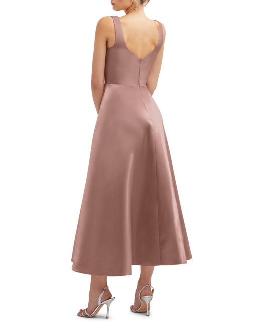 Dessy Collection Brown Square Neck Sateen Midi Gown