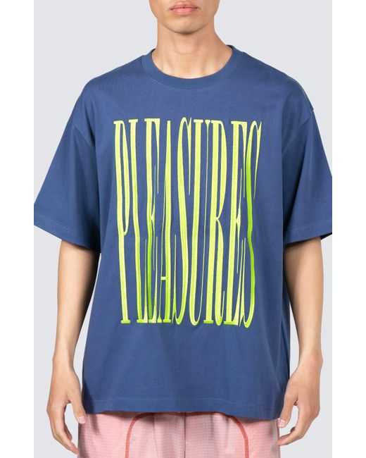 Pleasures Blue Heavyweight Stretch Logo Graphic T-shirt for men