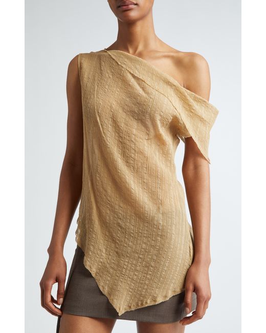 Paloma Wool Natural Susan Asymmetric One-shoulder Sheer Top