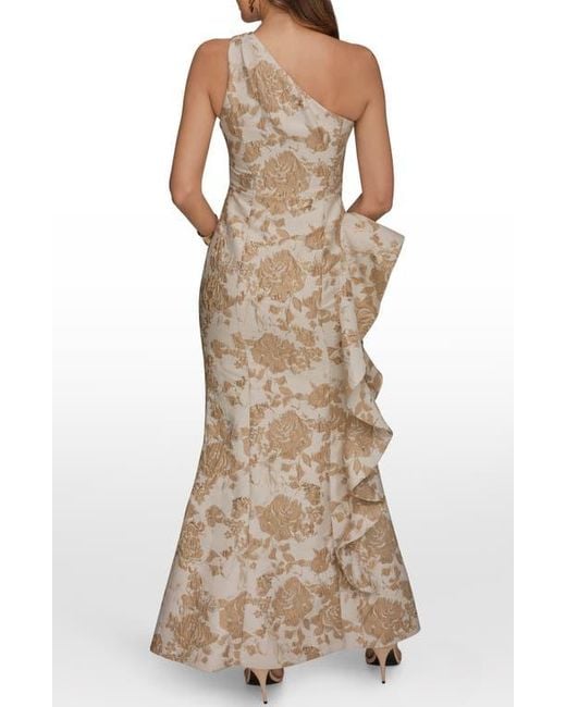 Donna Karan Natural One-Shoulder Cascading Ruffle Gown