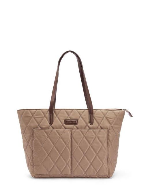 Barbour Brown Diamond Quilted Nylon Tote Bag