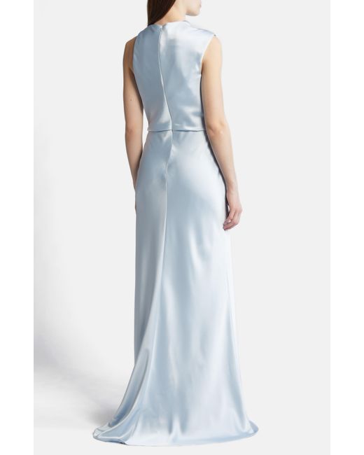 Amsale Blue Asymmetric Neck Satin Gown