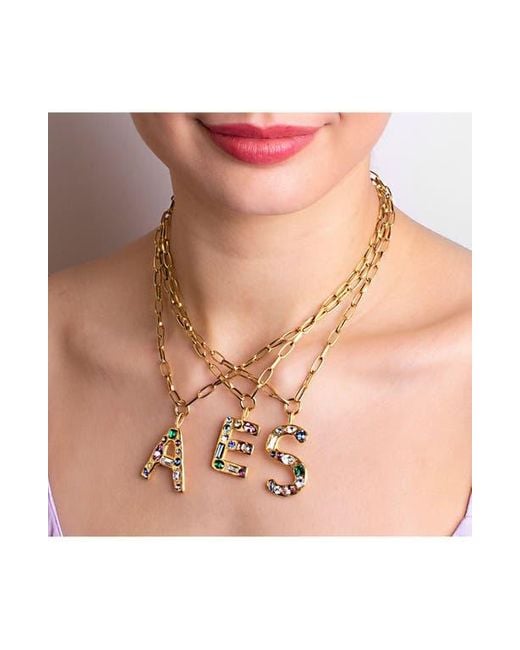 Sequin Metallic Emilie Crystal Initial Pendant Necklace