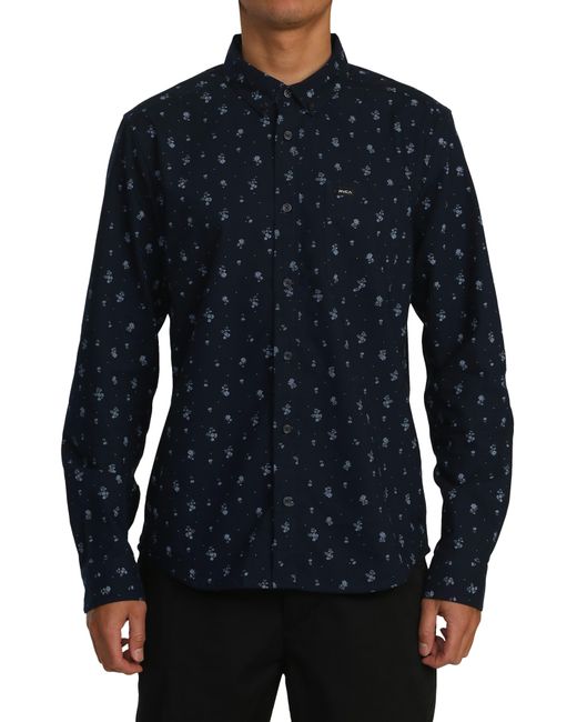 RVCA Blue That'll Do Floral Stretch Button-down Shirt for men