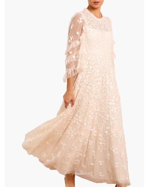 Needle & Thread Natural Everett Bloom Round Neck Maxi Dress