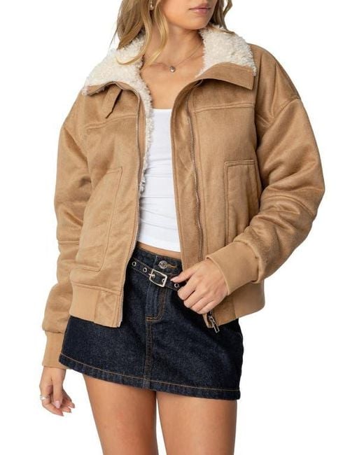 Oversized Faux Shearling Bomber Jacket
