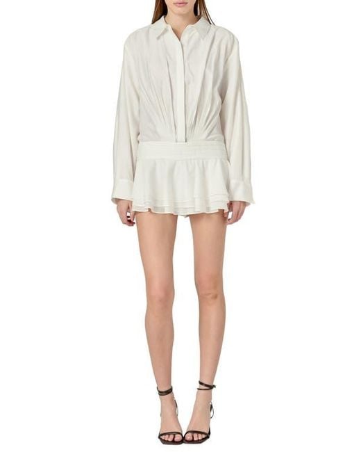 English Factory White Ruffled Long Sleeve Micro-Mini Romper