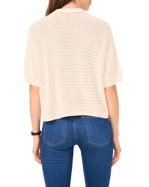 Halogen® Blue Open Stitch Button-Up Polo Sweater