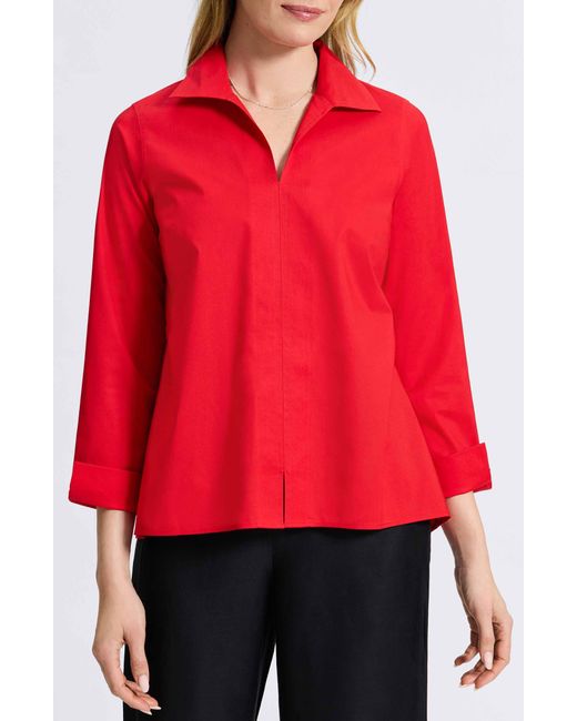 Foxcroft Red Agnes Split Cuff Popover Blouse