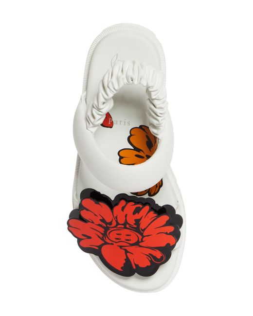 Christian Louboutin White X Shun Sudo Button Flower Lug Slingback Sandal