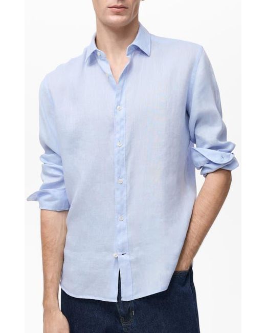 Mango Blue Regular Fit Linen Button-Up Shirt for men