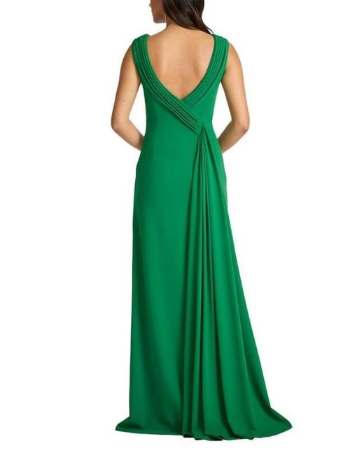 Tadashi Shoji Green V-Back Crepe Gown