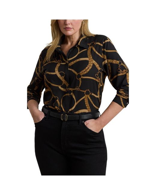 Ralph Lauren Black Belting Print Classic Fit Crepe Button-Up Shirt