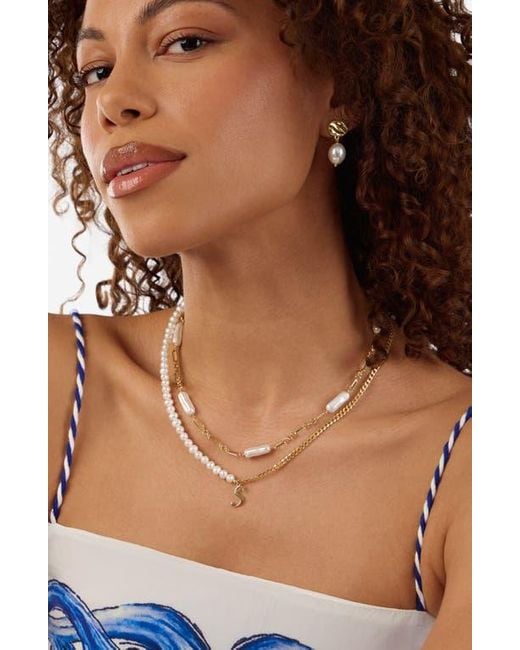 ATHRA LUXE White Faux Pearl Paper Clip Chain Necklace