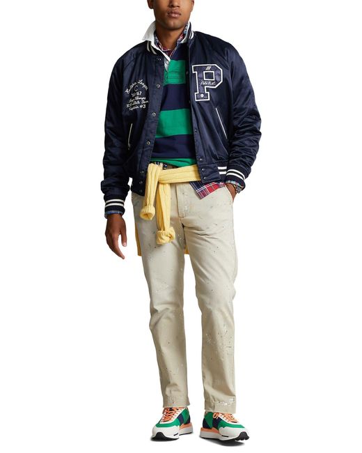 Polo Ralph Lauren Blue Satin Varsity Bomber Jacket for men