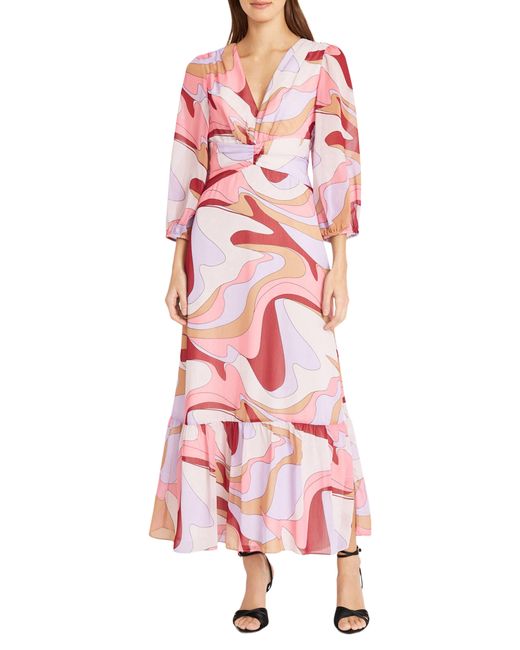 DONNA MORGAN FOR MAGGY Red Balloon Sleeve Maxi Dress