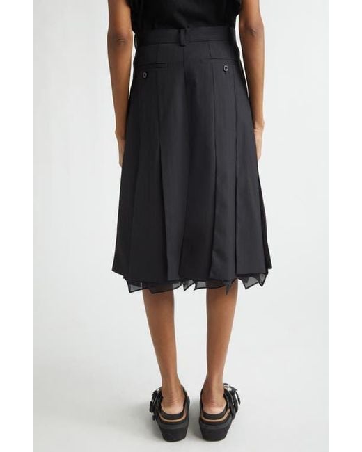 Sacai Chalk Stripe Mixed Media Skirt in Blue | Lyst