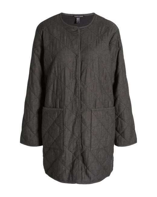 Eileen Fisher Black Quilted Organic Cotton Coat