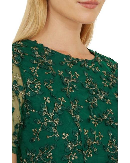 Yumi' Green Embroidered Floral Skater Dress