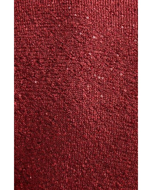 Lela Rose Red Sequin Knit Short Sleeve Mock Neck Top