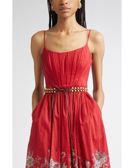 ワンピース Zimmermann Rhiannon Corset Midi Dress Red Rhiannon Corset Midi Dress Red Multi Paisley Online | Zimmermann