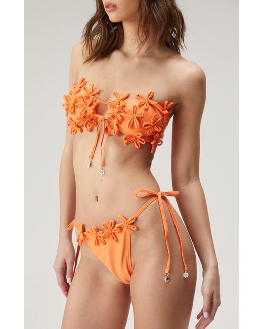 Nasty Gal Orange Floral Appliqué Two-piece Swimsuit