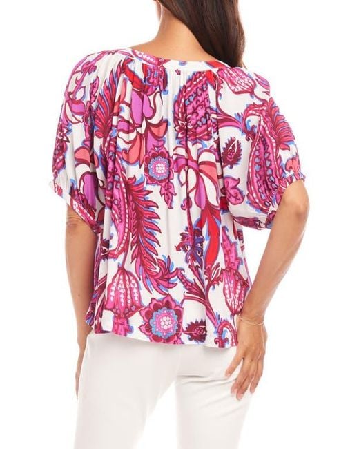 Karen Kane Red Print Peasant Top