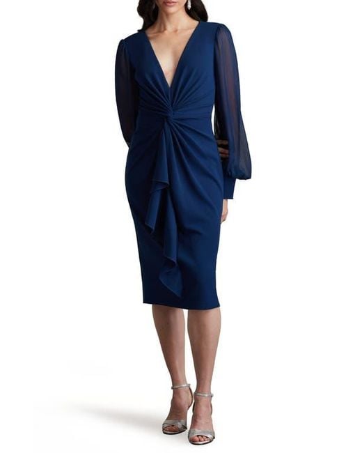 Tadashi Shoji Blue Ruffle Long Sleeve Chiffon Dress
