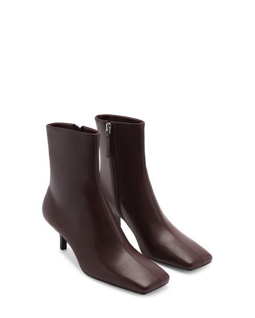 Mango Brown Square Toe Leather Bootie