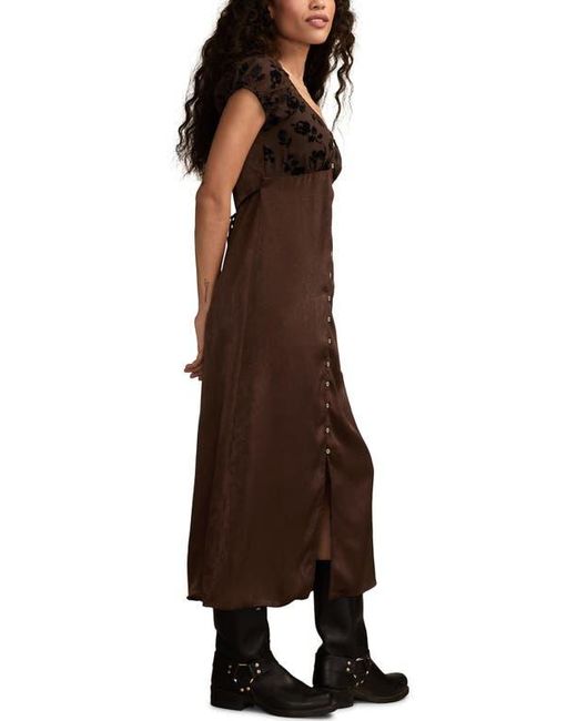 Lucky Brand Women's Brown Simone Velvet Burnout Midi Dress - coffeafoods.com