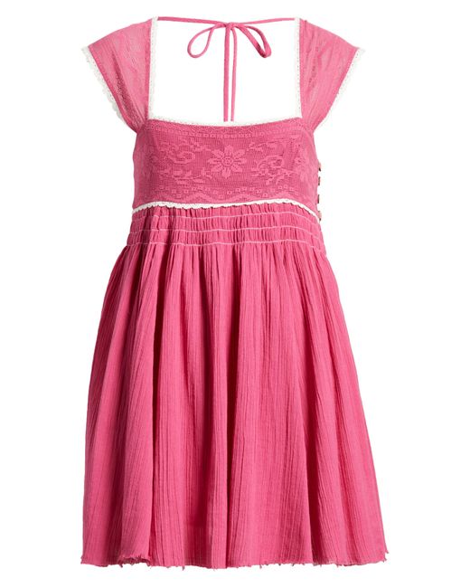 Free People Pink Heartland Embroidered Bodice Cotton Minidress