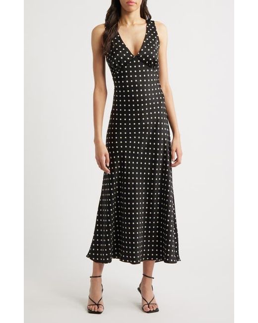 lulus black polka dot dress Black Polka Dot Dress - Sleeveless Dress - Ruffled Midi Dress