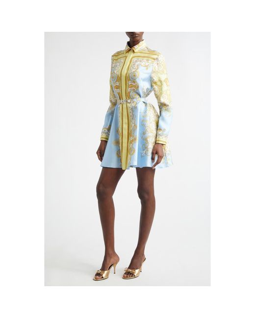 knee length dresses for ladies Versace silk shirt dress with print - Versace - Women