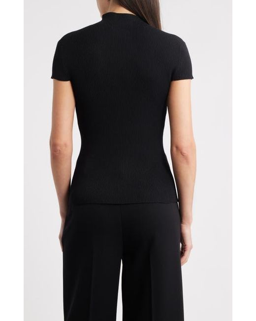 Tahari Black The Ramona Rib Mock Neck Top
