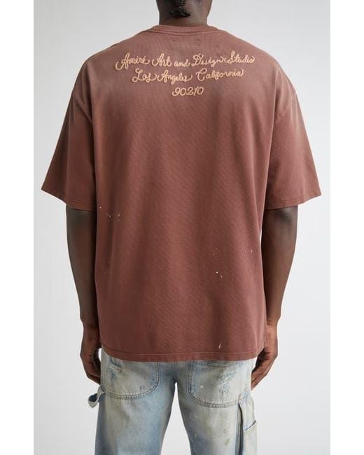 Amiri Brown Design Studio Embroidered Paint Splatter Oversize T-Shirt for men