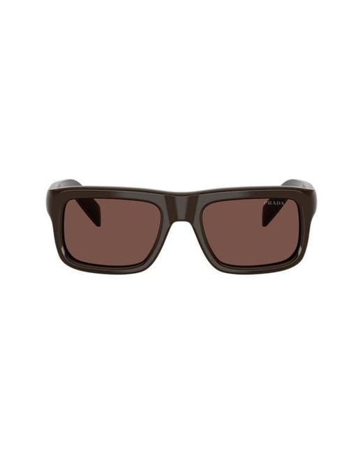 Prada Brown 56Mm Rectangular Sunglasses for men