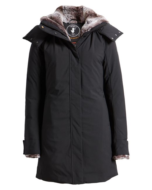 Save The Duck Samantha Hooded Parka With Faux Fur Lining in Black | Lyst