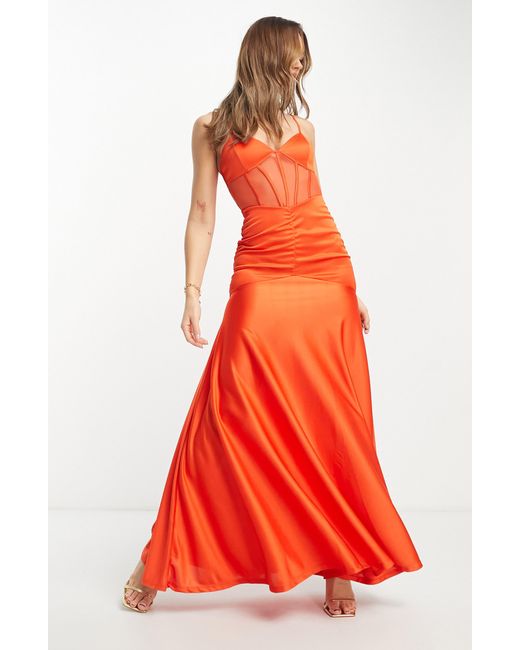 ASOS Corset Ruched Maxi Dress in Red Lyst