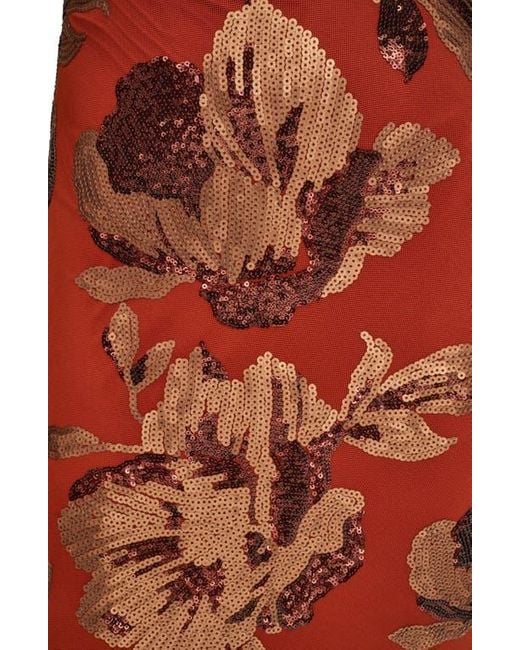 Donna Karan Orange Sequin Floral Body-Con Gown