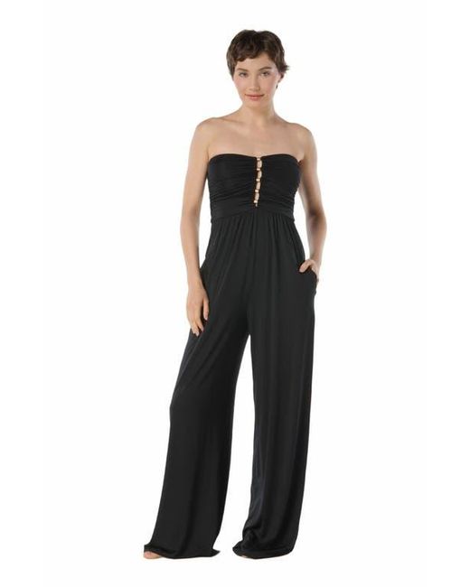 Carmen Marc Valvo White Ruched Beaded Jumpsuit Cover Up