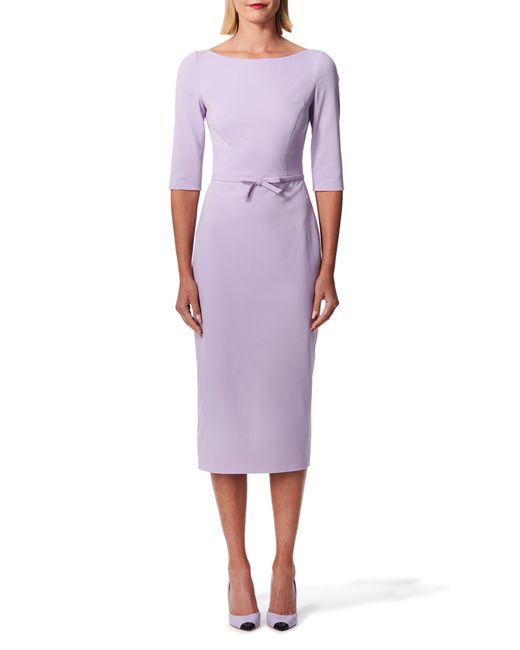 Carolina Herrera Purple Bateau Neck Stretch Virgin Wool Sheath Dress