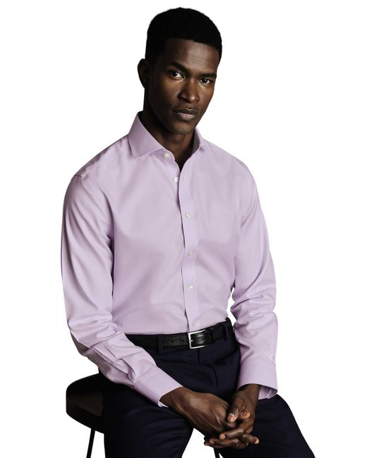 Charles Tyrwhitt Purple Non-iron Twill Cutaway Slim Fit Shirt Single Cuff for men