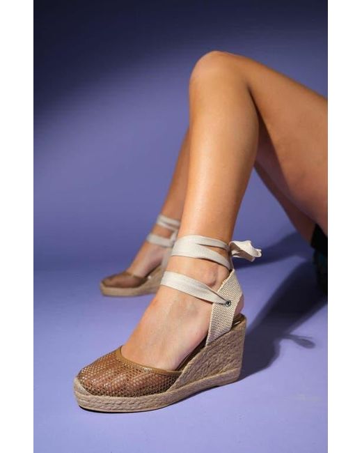 Forever & Always Shoes Blue Lions Mesh Leather Wedge Espadrilles Sandal