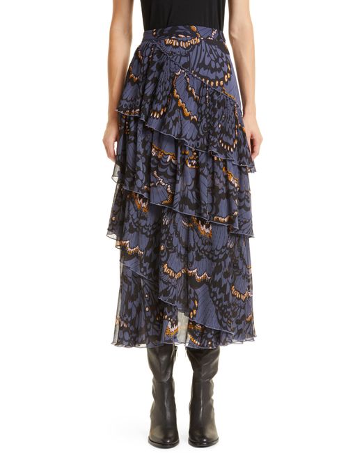 Ted Baker Black Furela Print Asymmetric Tiered Midi Skirt