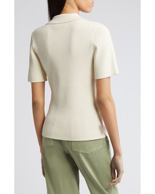 Treasure & Bond Green Short Sleeve Rib Polo Sweater