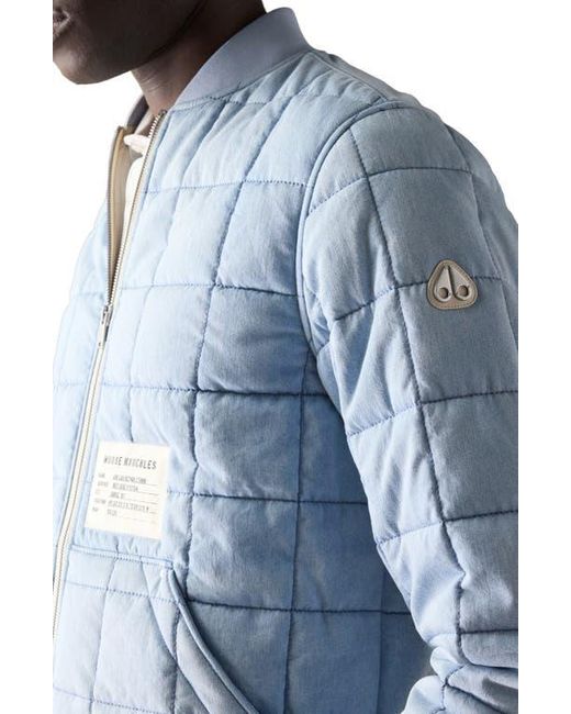 Moose Knuckles Blue Transit Down Denim Liner Bomber Jacket for men