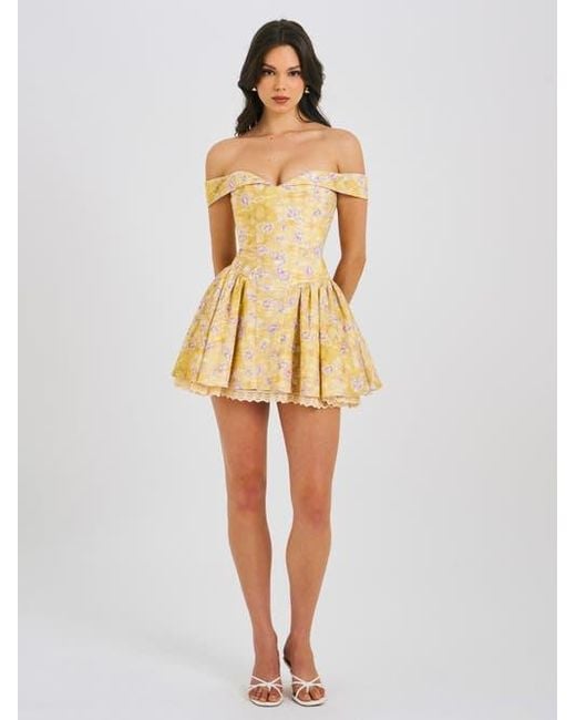 Miss Circle Multicolor Oana Linen Collared Off Shoulder Mini Dress
