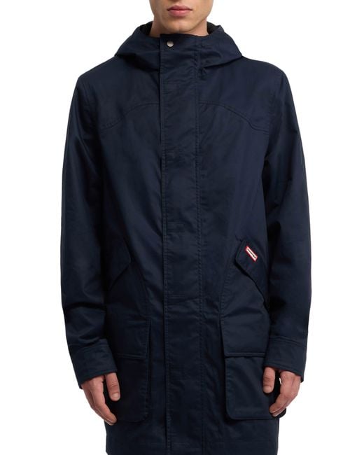 Hunter Blue Downing Hooded Rain Jacket for men