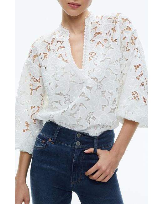 Alice + Olivia White Alice + Olivia Aislyn Floral Lace Shirt