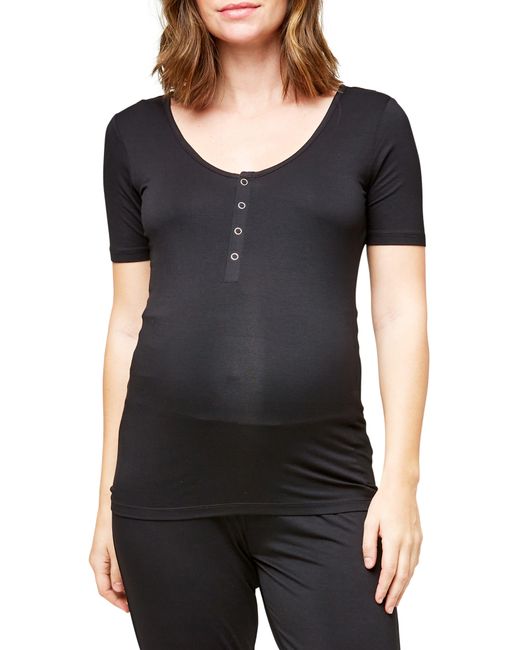 Nom Maternity Black Rhys Maternity & Nursing Snap-Front Tee